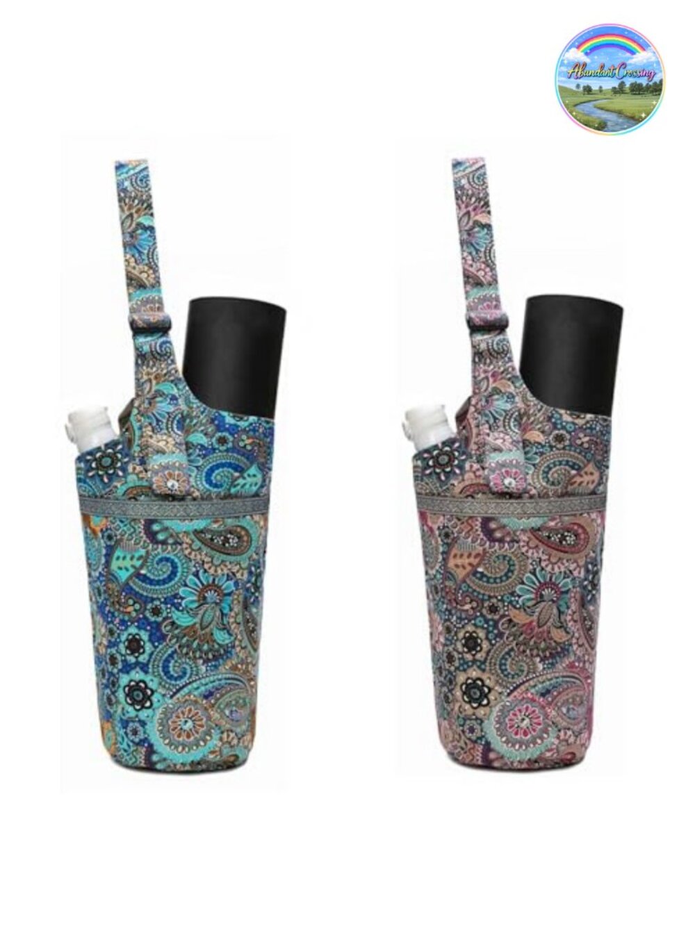 Cotton Canvas Yoga Mat Bag Cylinder Adjustable Strap Large Zipper Pocket